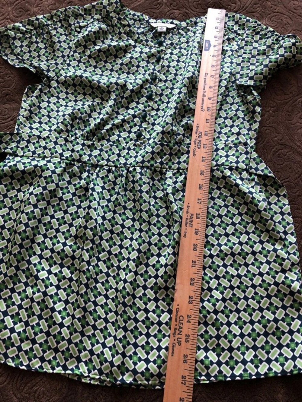 Y2K Banana Republic Short Sleeve Green Geometric Blouse Top Size M - Picture 11 of 16